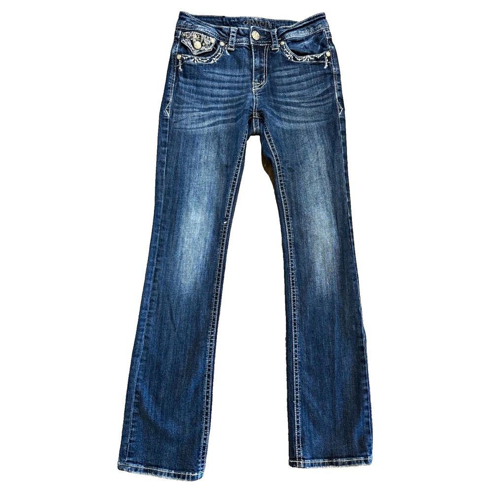 Grace in LA Women's Size 26 Medium Wash Bootcut Jeans Embellished Pockets